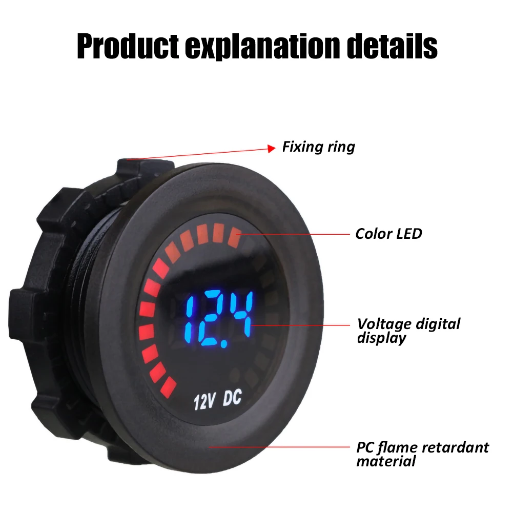 

DC 12V Car Motorcycle Waterproof Color Screen LED Digital Panel Voltmeter for Car Motorcycles Buses Ship Digital Voltmeter