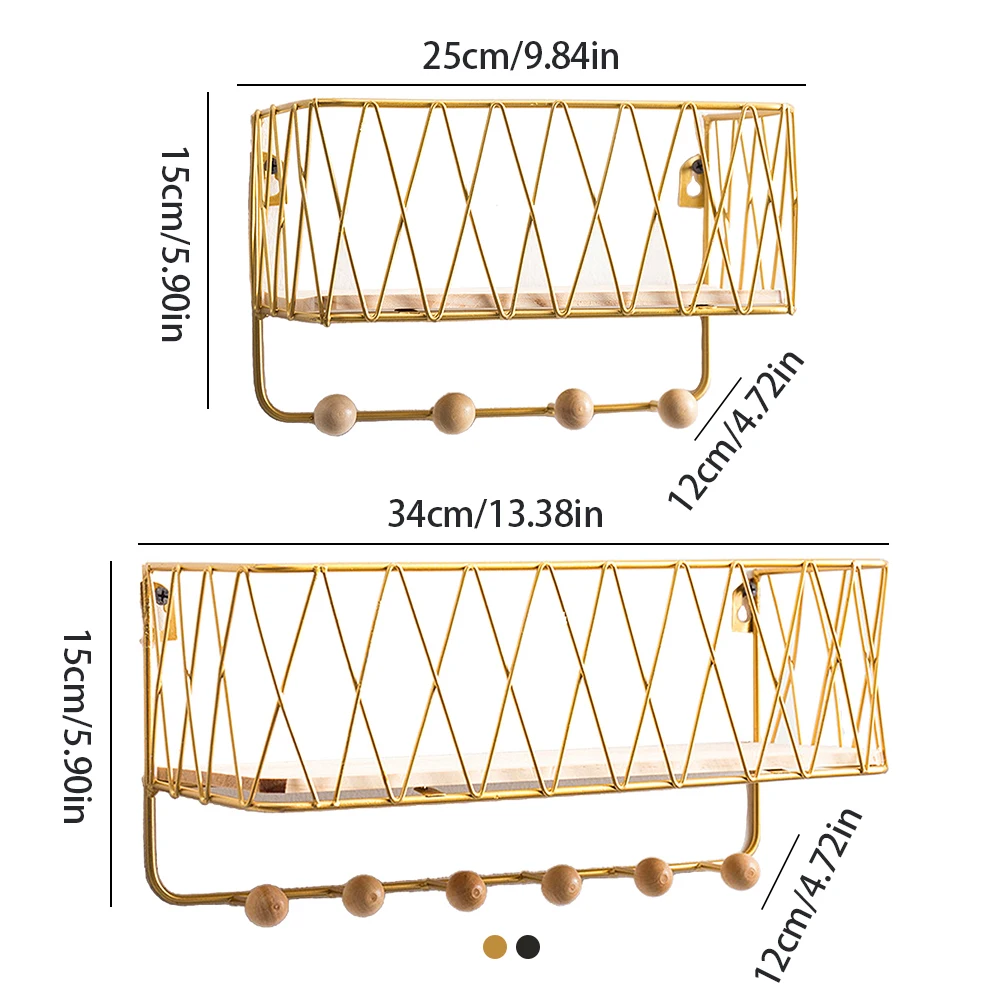 

Nordic Iron Wall Storage Basket With Hooks Kitchen Shelf Holders Wall-Mounted Storage Rack Hanger For Home Decor