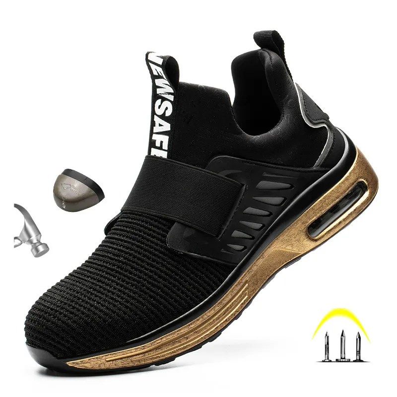 

Светоотражающие мужские защитные ботинки со стальным носком, повседневные мужские ботинки, рабочая неразрушаемая обувь, непрокалываемые р...