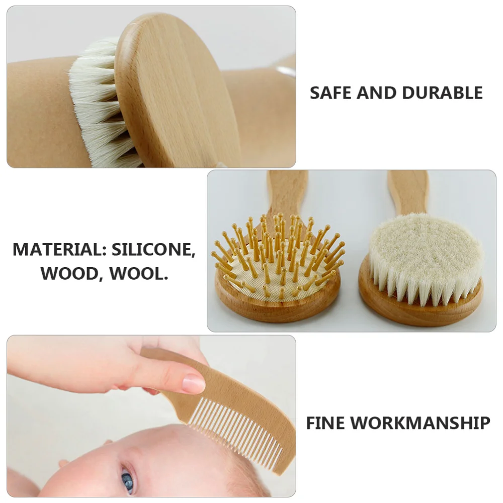 

1Set Handheld Infant Shower Practical Wool Brush with Comb Baby Bath Brush