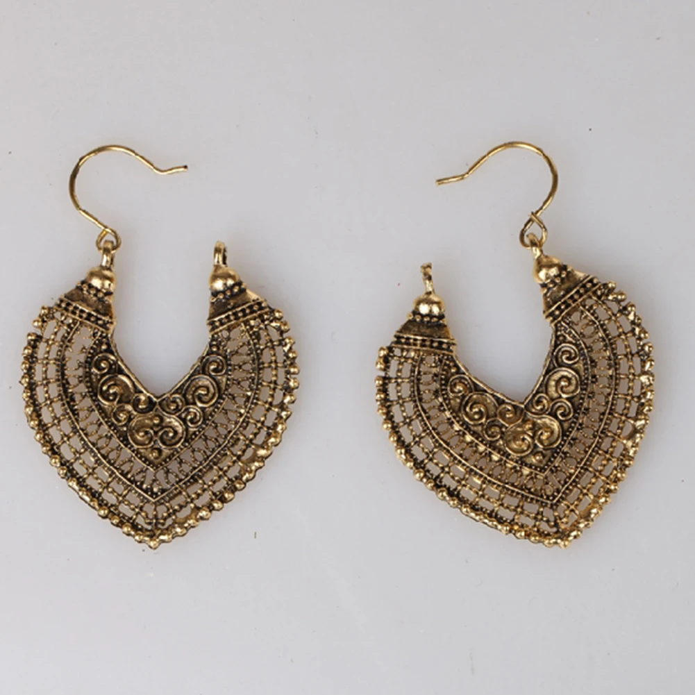 

Vintage Gold Silver Color Metal Dangle Hollow Earrings for Women Geometric Carved Ethnic Earring Indian Jewellery brinco