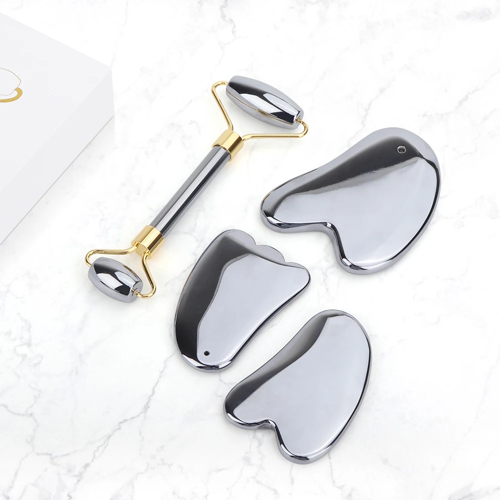 

Facial Massage Jade Roller Guasha Set Natural Terahertz Energy Stone Massager Eye Face Neck Thin Lift Relax Slimming Tools