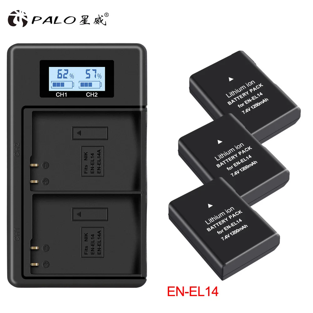 1 charger 3 battery PALO 1 шт. EN-EL14 цифровая камера Батарея 7,4 V RU el14 акумуляторная батарея адаптер переменного тока для Nikon df d3400 d5300 d3100 d5600/5500/5200/3300 P7000/7100 и т. д - Цвет: 1 charger 3 battery