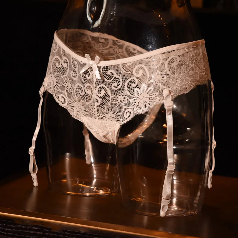 Женские эротические кружевные трусики с поясом подвязками противоскользящие