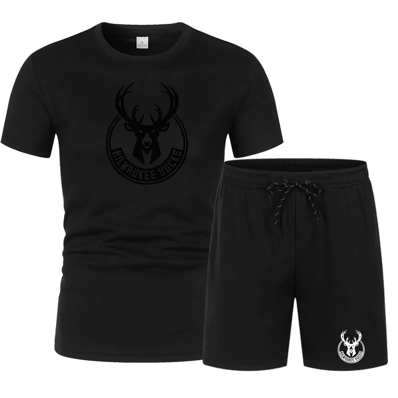 

Summer Milwaukee Bucks Competition Fan clothing Men's Clothing Graphic Cotton Printing Oversized T-shirt+Shorts Sets tracksuit