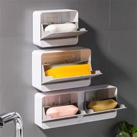 creative wall mounted soap box with lid double grids soap dish draining rack soap holder kitchen and bathroom home supplies
