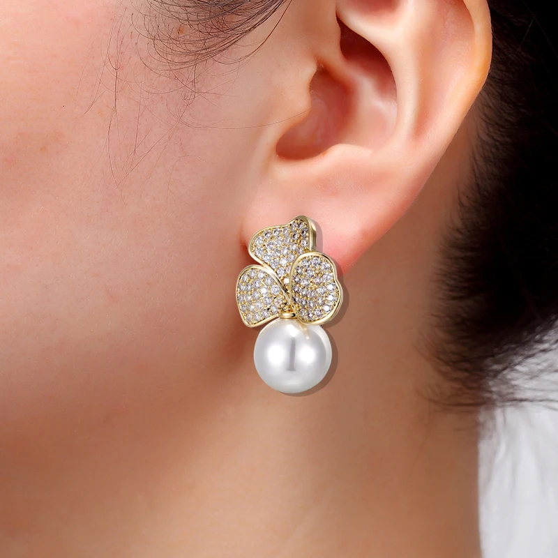 Стразы серьги в виде цветка розы жемчужные Роскошные геометрические