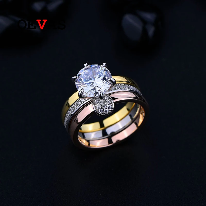 

OEVAS 100% 925 Sterling Silver 8mm High Carbon Diamond Rings Set For Women Sparkling Wedding Party Fine Jewelry Wholesale Gift