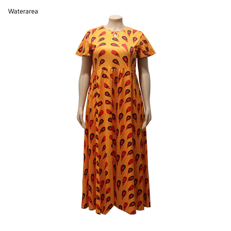 Женское длинное платье с принтом большого размера круглым вырезом и коротким