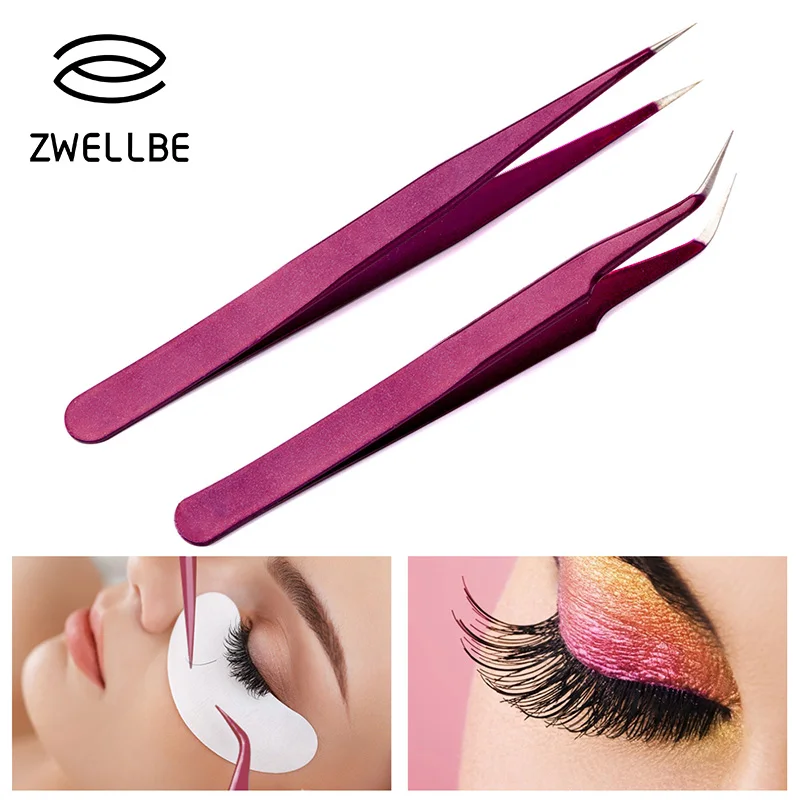 Новый пинцет для наращивания ресниц бровей фиолетовый цвет нержавеющая сталь