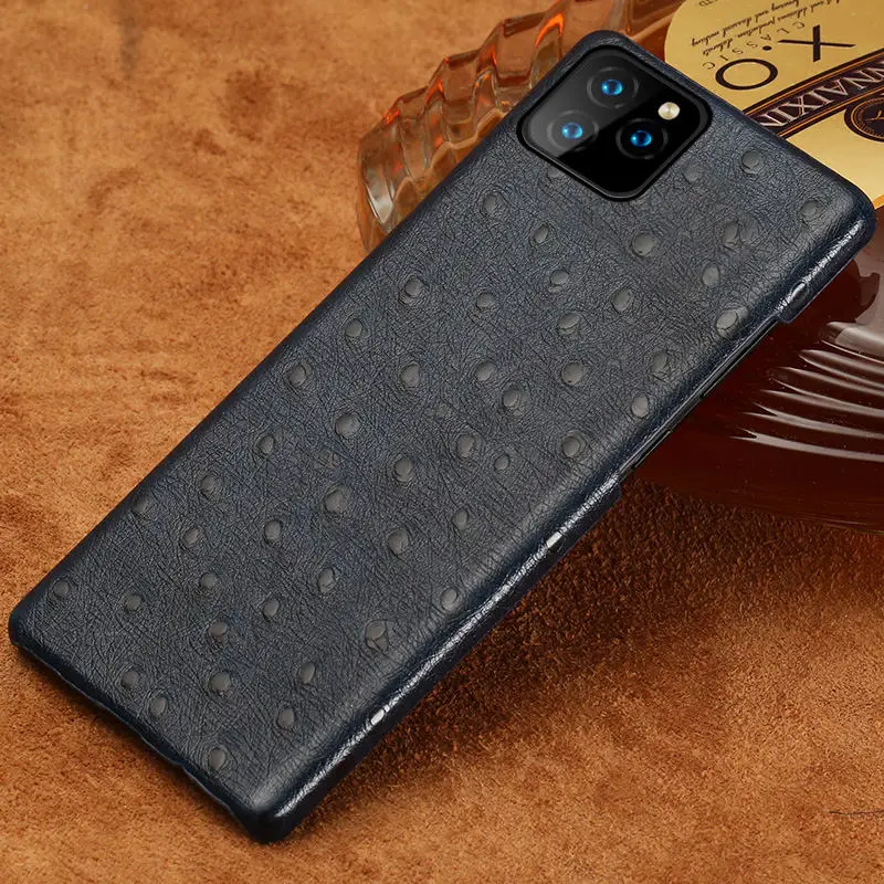 Синий Жесткий чехол LANGSIDI из натуральной кожи для iphone 11 pro max 6,5 Страусиная задняя крышка для iphone 11 чехол xr xs max 7 8 - Цвет: Синий