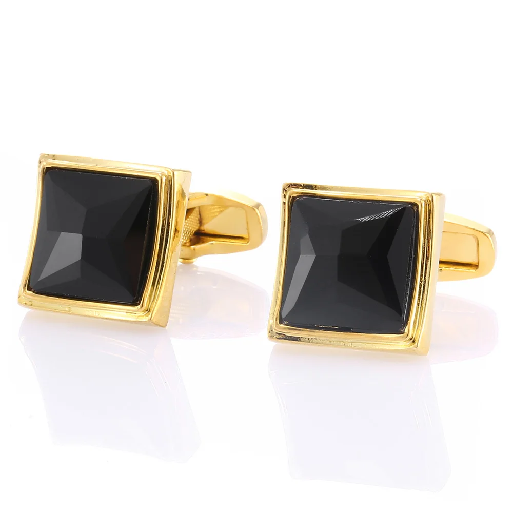 

Золотые мужские медные запонки, квадратные медные запонки, кнопки-звенья с черными кристаллами, мужской костюм, запонки, подарок для папы