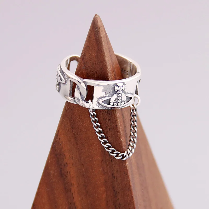 

Новинка 2021, кольцо в ретро стиле с цепочкой из Сатурна, кольца в виде планеты, серебряный цвет, плетеная цепочка, индивидуальное регулируемо...