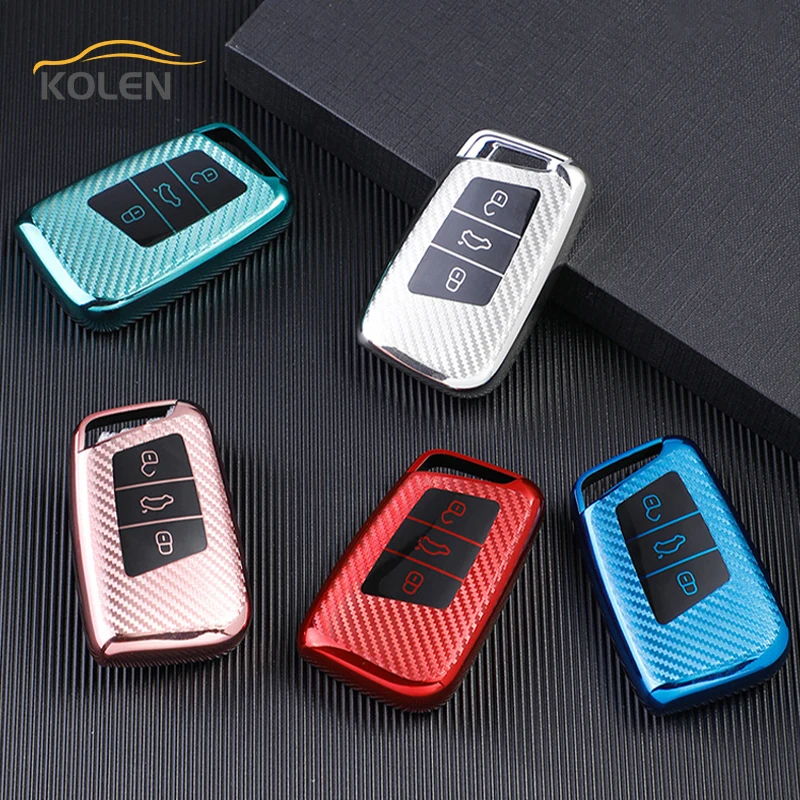 

Carbon Fiber TPU Car Smart Key Case Cover For Volkswagen VW Tiguan MK2 Magotan Passat B8 CC For Skoda Superb A7 Holder Shell Fob