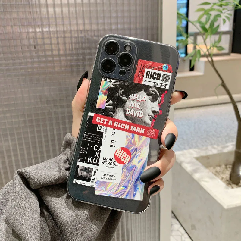 

Art letter Barcode Label Clear Korea Phone Case For iphone 13 12 11 Pro Max 7 8 plus X XR XS Max SE20 Cases Cute Soft TPU Cover