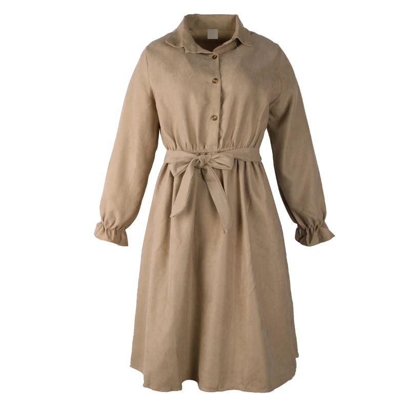 

Corduroy Solid Dresses Women Autumn Winter Bandage Buttons Vintage Dresses Bow Korean Sweet Femme Dress 2021