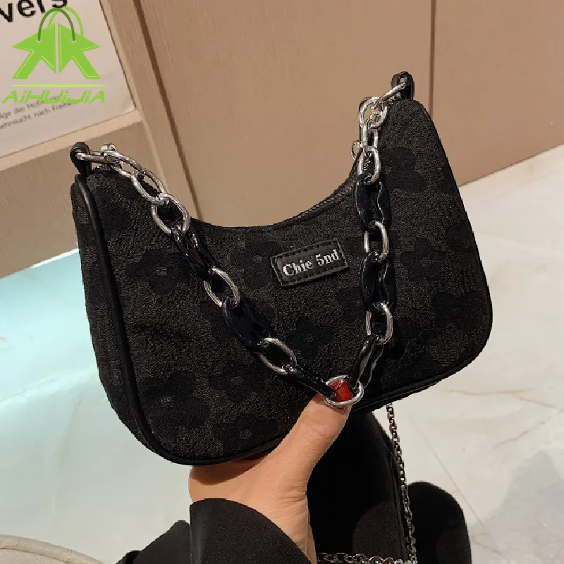 

Luxury Chain Simplicity Handbag for Women Casual Pu+Canvas Ladies Shoulder Bag 2021 New Fashion Crescent Shape Messenger Bags