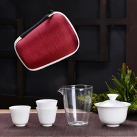 white chinese designer ceramic tea set gift travel teaset portable bag vintage cover bowl car tea maker hand gift teaware trend