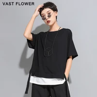 women black patchwork oversized t shirt 2021 summer new short sleeve loose casual vintage t shirt femme tops fashion clothes