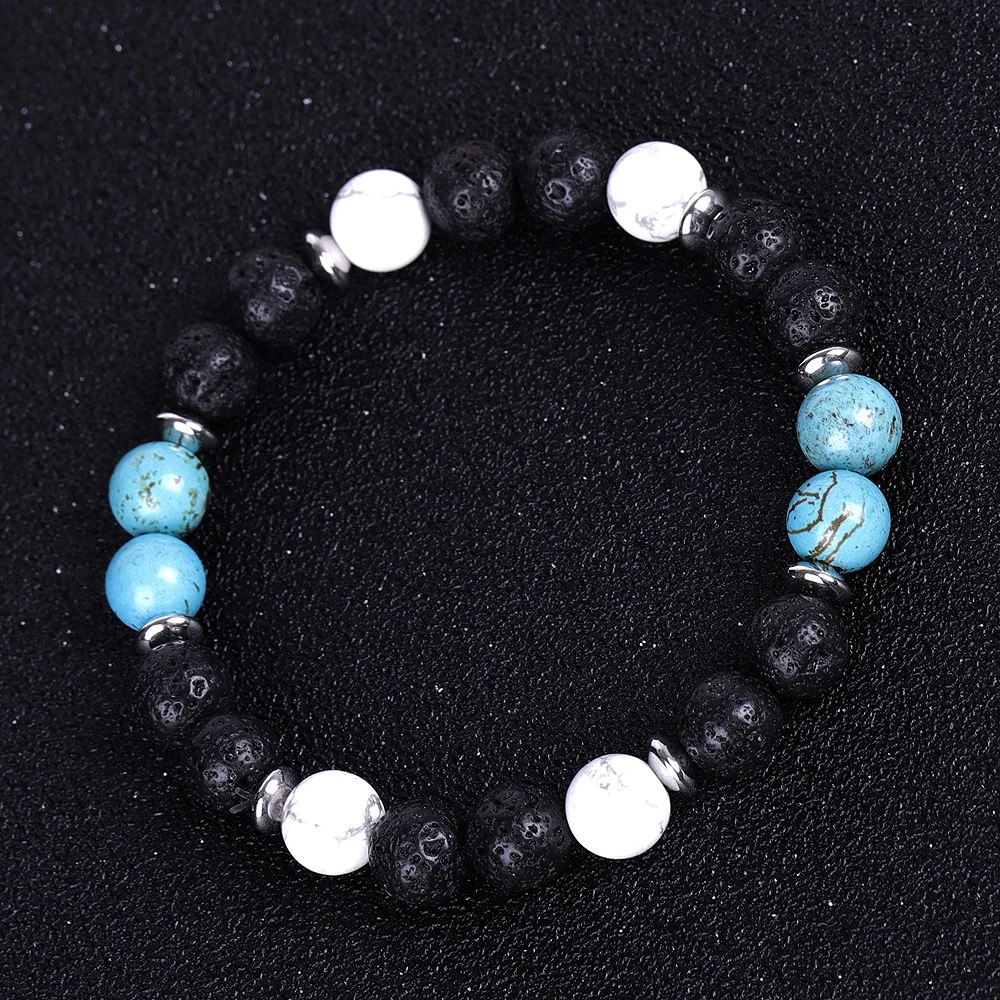 

2021 New Natural Stone Two-tone Bracelet Stainless Steel Red Aventurine Volcanic European And American Fashion Jewelry Bijoux