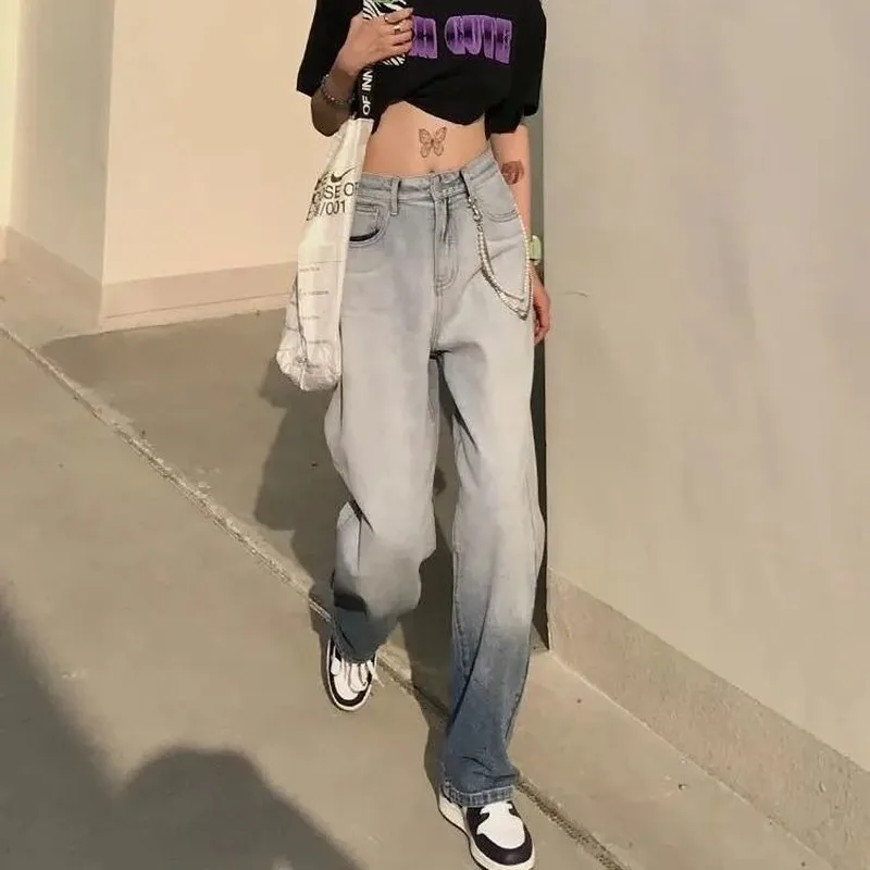 

Gradient Jeans Women Spring and Autumn New Slim High Waisted Jeans Straight-Leg Design Woman Jeans