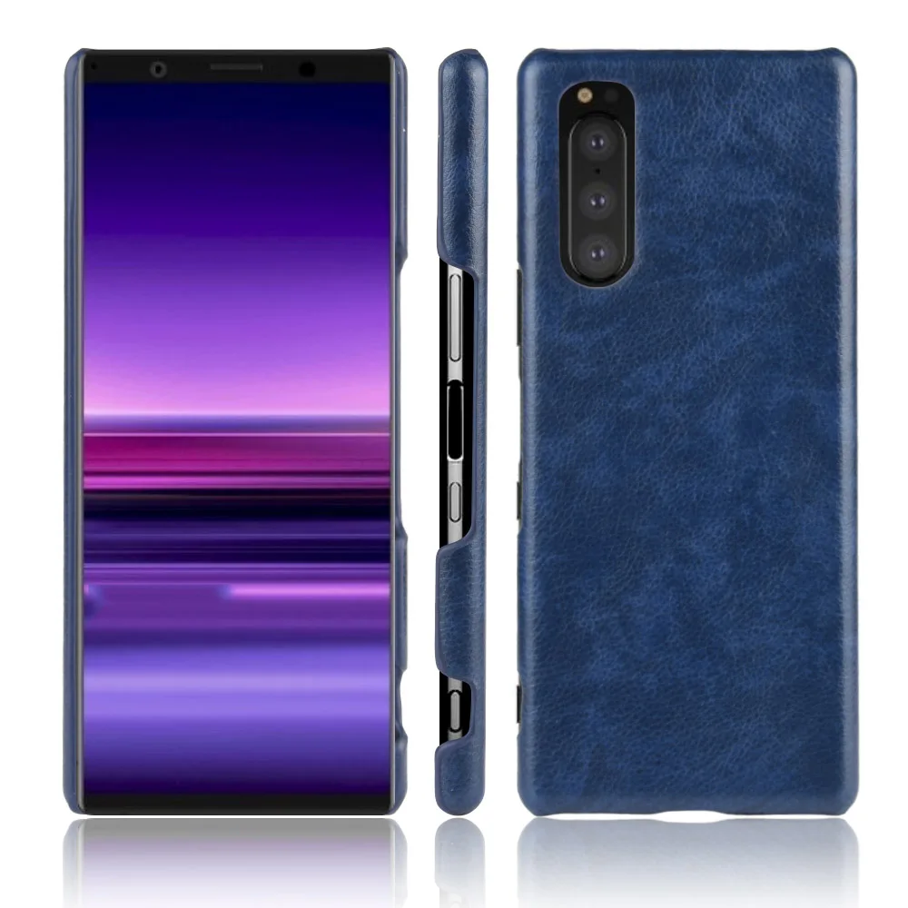 Чехол для Sony Xperia 5 J8210 J8270 J9210 Жесткий из искусственной кожи с рисунком личи Xperia5