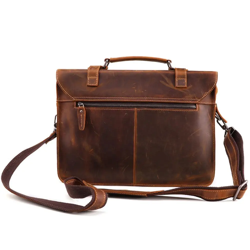 Retro Casual Genuine Leather Briefcases Crazy Horse 14 Inch Laptop Bag Cowhide Handbag Ipad Crossbody for Man |