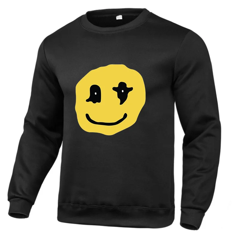 

Smiley Printed Hip Hop Streetwear Ladies Harajuku Sweater Pure Color Casual Sports Sweatshirt Knitted Sweater Pullover Men Women