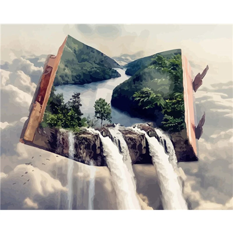 

Oil Painting By Numbers Waterfall Landscape Paint Canvas Coloring Picture Book HandPainted Home Decoration