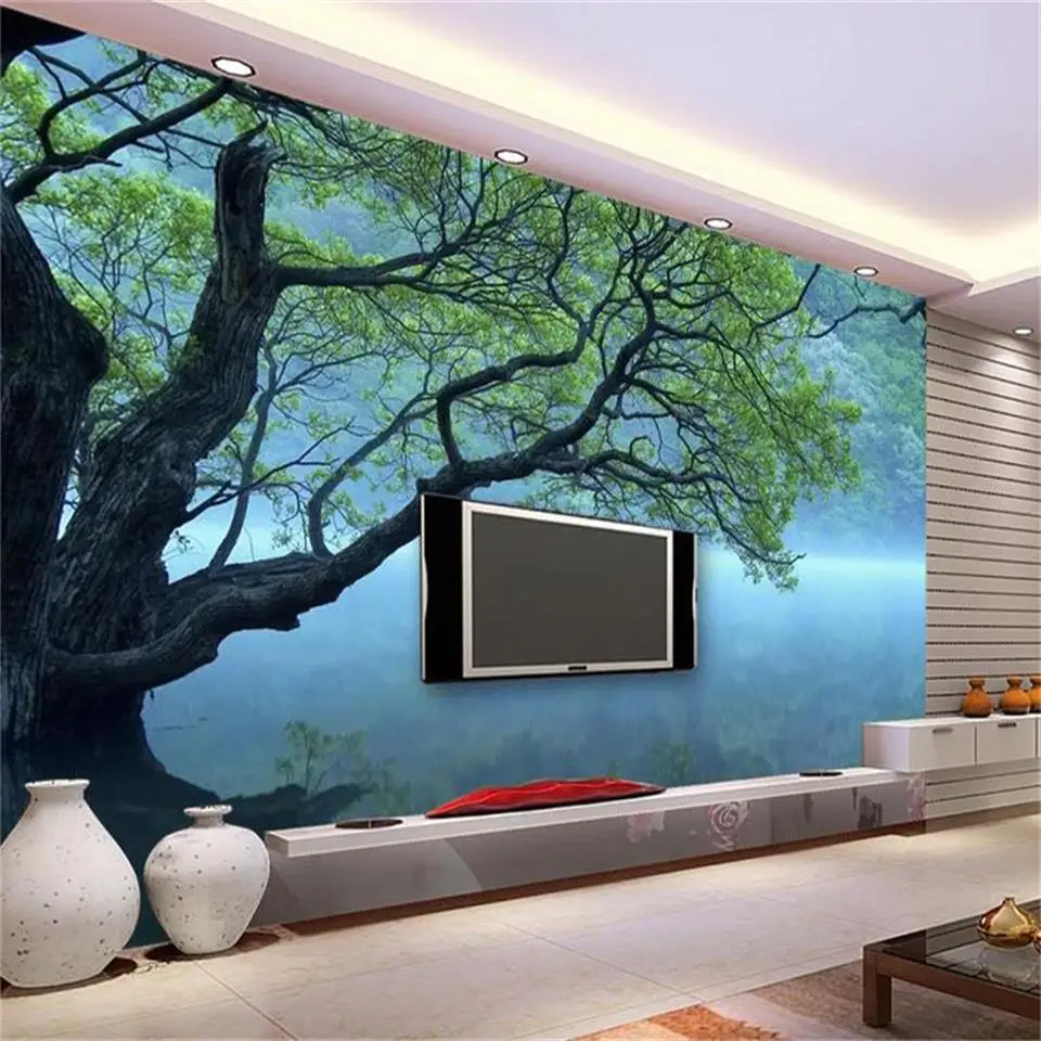 

3d обои, фотообои, размер на заказ, фрески для гостиной, большое дерево, пейзаж, 3d картина, диван, ТВ, обои для стены, 3d