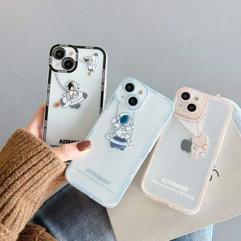 

For iPhone 13 11 Pro Max 12 XS XR Creative Cartoon Astronaut Shockproof TPU Clear Phone Cases For iPhone 7 8 Plus Case Cover