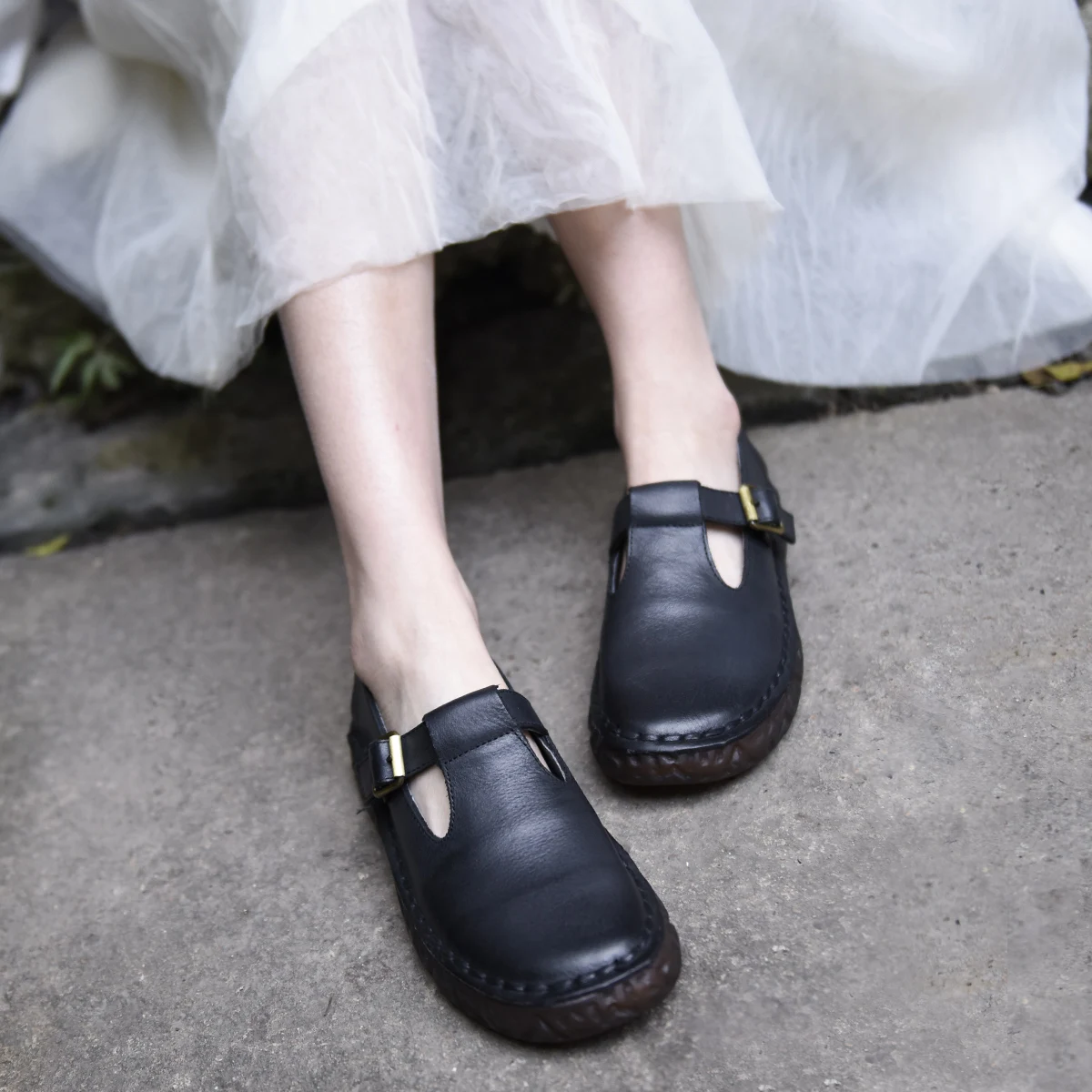 Artmu Original Retro Flat Sole Women's Shoes Soft Bottom Slip-on Loafers Genuine Leather Handmade Simple Versatile | Обувь