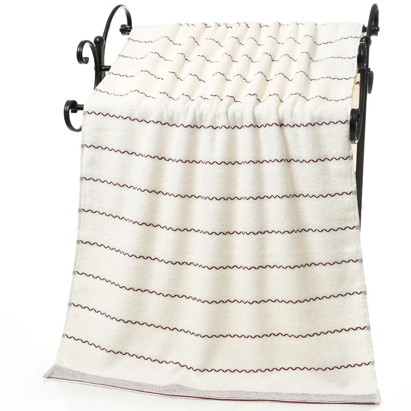 

70*140CM Plain Wave Pattern Broken Gear Bath Towel Pure Cotton Embroidered Towel Soft Absorbent Beach Towel