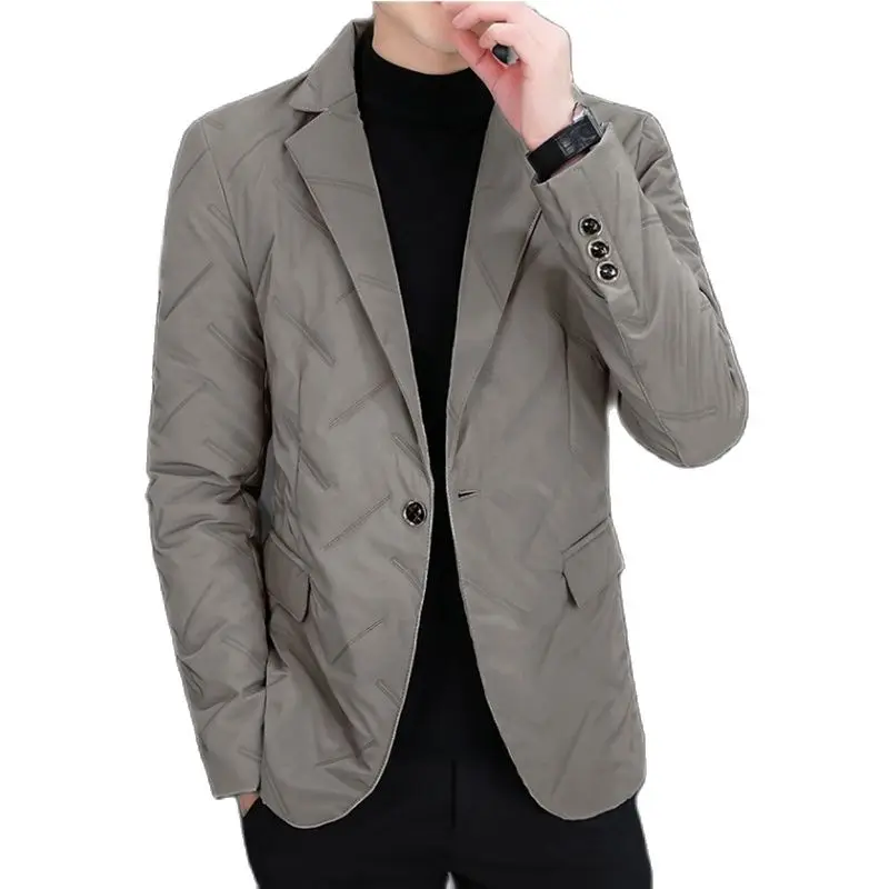 Blazer Men Autumn/Winter Men's Suit Fashion Jacket With Fleece And Thick Solid Color Button Door Pocket Trim Inthree ColorsM-3XL | Мужская