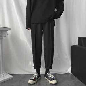 2020 мужской однотонный Цвет камвольной шерсти ткани штаны для отдыха повседневная одежда из хлопка; Детские брюки из плотного в, цвета: черный, серые брюки M-2XL