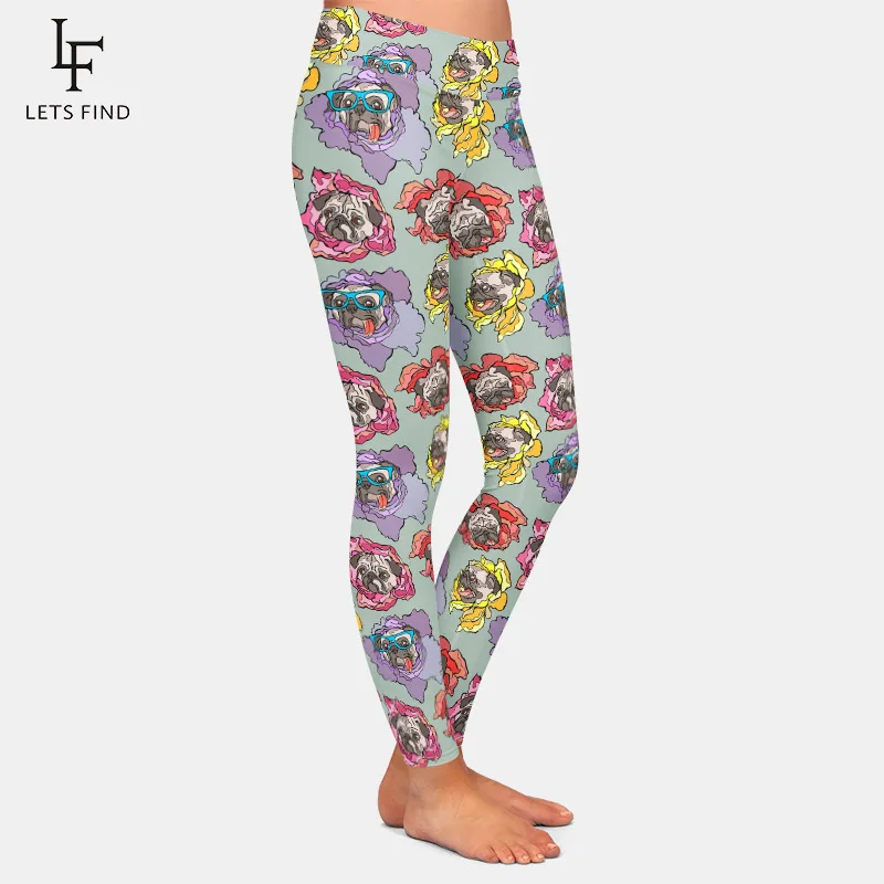 LETSFIND модные 3D собака мопс и с цветочным принтом Леггинсы для фитнеса новое платье