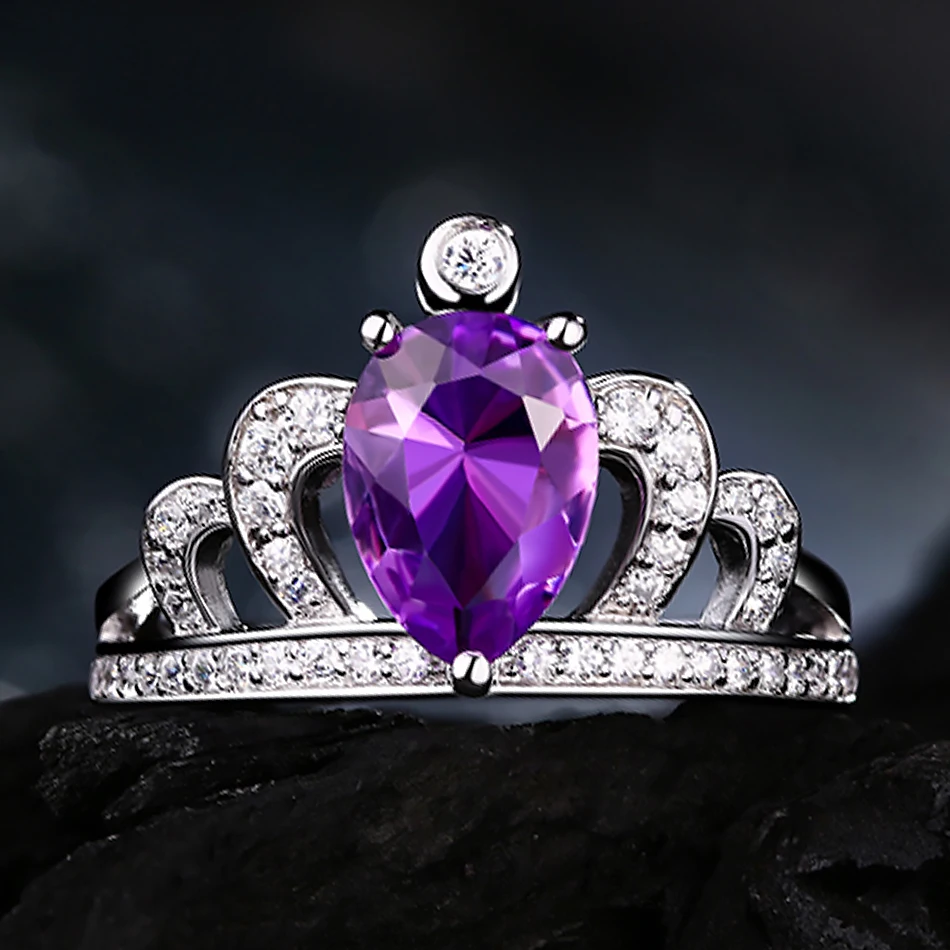 ALLNOEL 925 пробы серебро Женское кольцо в виде короны натуральный аметистовый