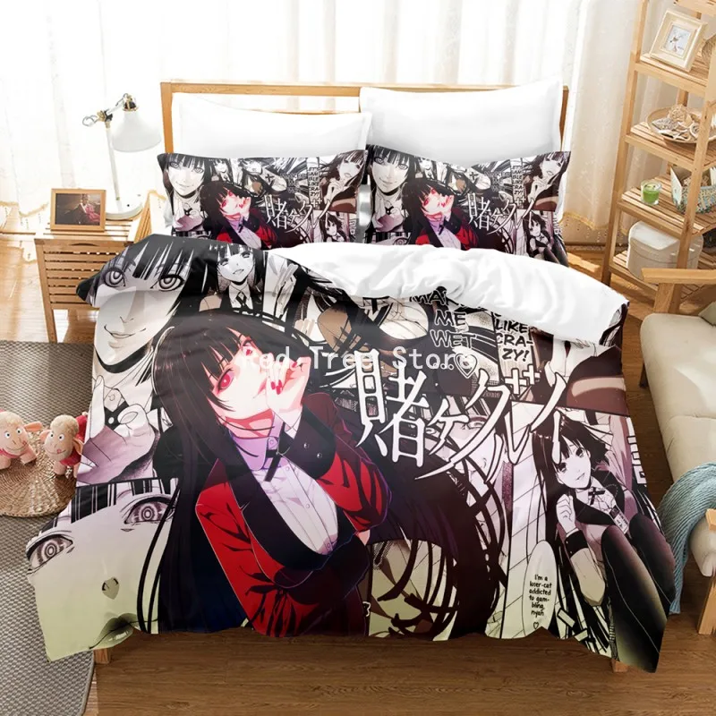 Anime Manga Kakegurui Bedding Set Digital Print Duvet Cover with Pillowcase Bderoom Decor Gift for Kid Girl Adult Twin Full Size