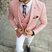 2021 New High-Quality Customized Pink Men's Suit Notched Lapel Single-Breasted Wedding Fashion 3- Piece Set (Top + Pants + Vest) (2)