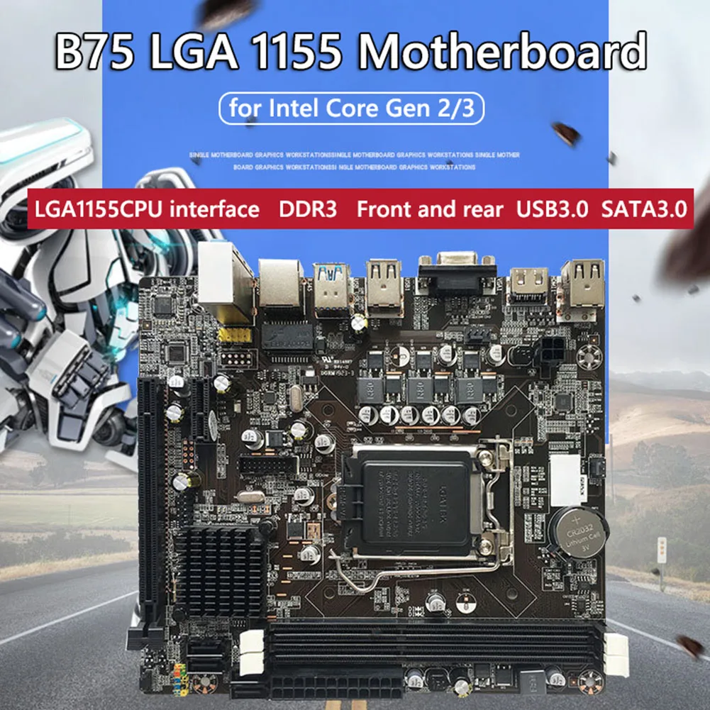 

Материнская плата B75 LGA 1155 для настольного компьютера, SATA 3,0, USB 3,0, 2 канала, для Intel Core Gen 2/3, 17x1, 9 см/6, 69x дюйма, черная + серебристая