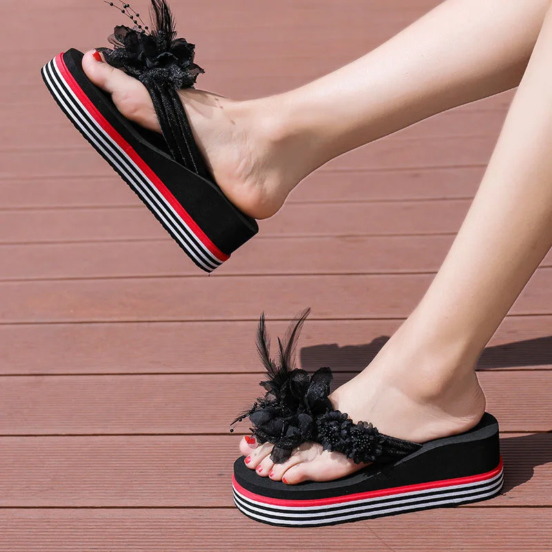

women sandals Flowers Slippers summer flip flops Slippers womans Platform Women Shoes dames Slide Wedge Heel Thick Beach Slipper