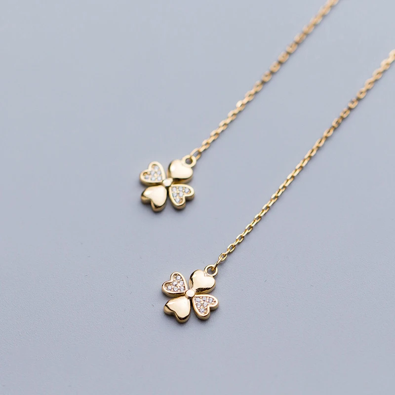 

Colusiwei Lucky Clover Flower Long Dangle Earrings for Women 925 Sterling Silver AAAAA CZ Korean Gold Color Earrings For Women