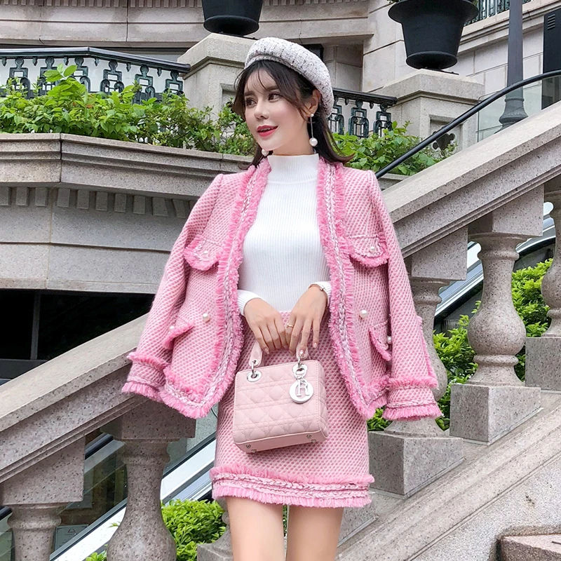 Женская приталенная твидовая юбка с кисточками комплект из 2 предметов блейзер