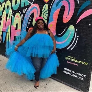 Женская юбка для выпускного, голубая юбка в несколько рядов