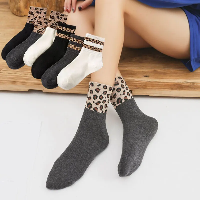 

Winter Comfortable Leopard Trend Women Sock Stylish Casual Breathable Striped Short Blend Elastic Warm Wear Non-mainstream Girl