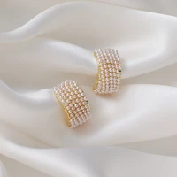 origin summer twisted c shape earrings for women full simulated pearl circle open hoop earrings wedding bridal jewelry gifts