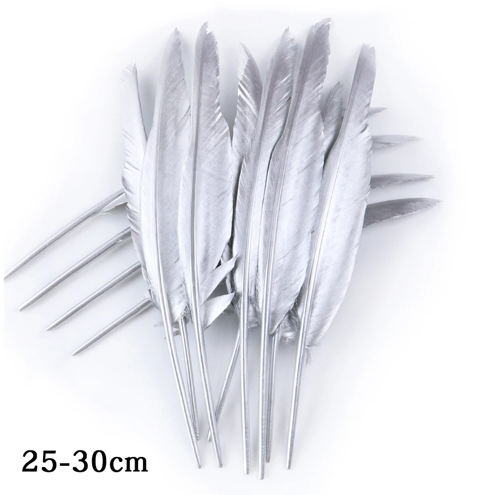 

Серебряные гусиные перья-спрей, 10 шт., для рукоделия, 25-30 см, петушиные перья, самодельные украшения, декоративные свадебные аксессуары, перь...