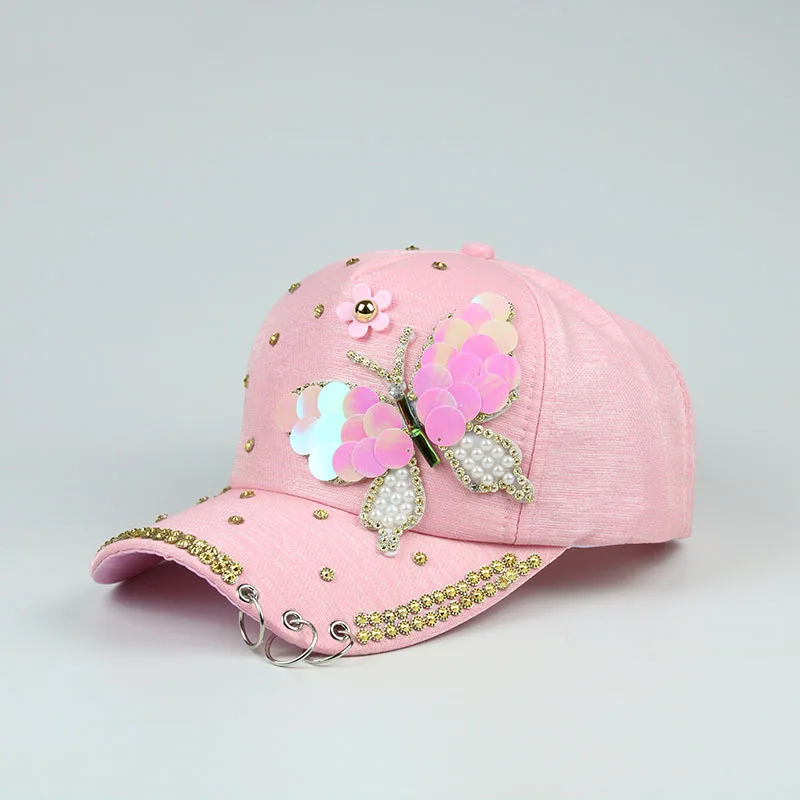 

Women's Sequin Butterfly Ponytail Baseball Caps For Girls Ladies Diamond Three Ring Silk Summer Autumn Snapback Trucker Hat Bone