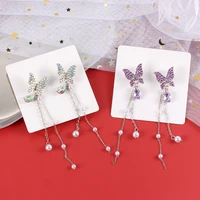 women earrings butterfly full diamond pearl tassel long earrings fashionable banquet earrings designed for women send girlfriend