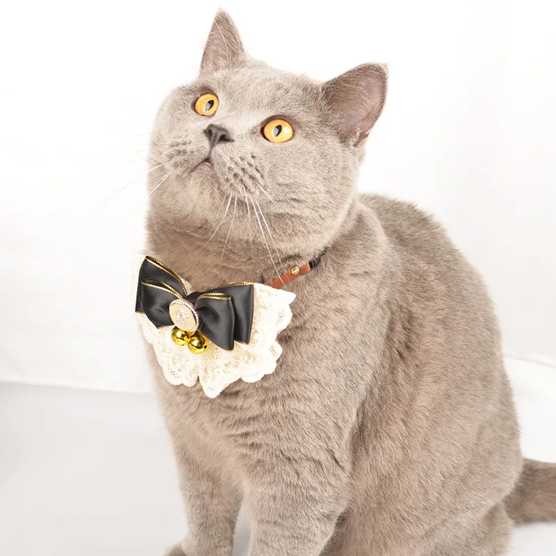 

Kitten Puppy Lace Bell Bow Festival Celebration Ornament Pet Blue Cat Teddy Samoyed Outfit Ornament Dog Bell Collar Bow Tie